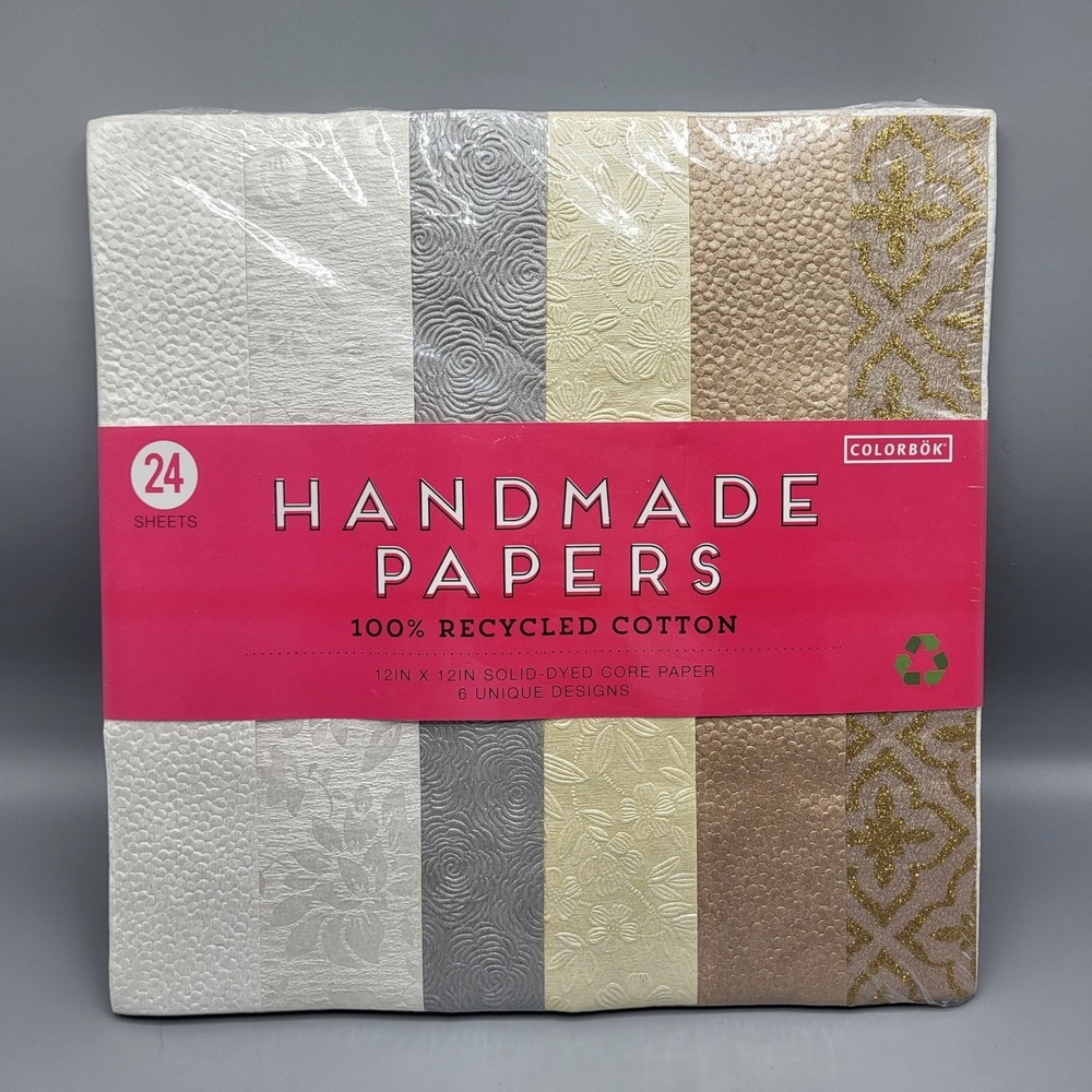 Handmade Papers 100% Recycled Cotton 12"x12" 24 Sheets 6 Designs By Colorbok
